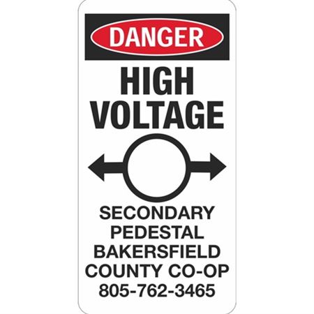 Danger High Voltage Secondary Pedestal - 6" x 12" Sign